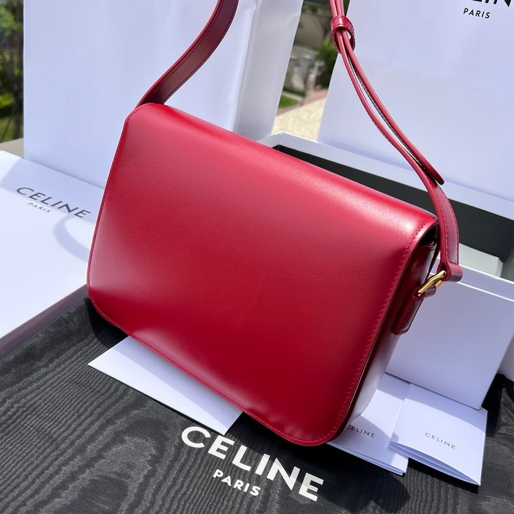 Celine Teen Triomphe Polished Cowhide Tote Women's Temperament Luxury Red Temperament Crossbody Logo Tote Handbag Bags #71967