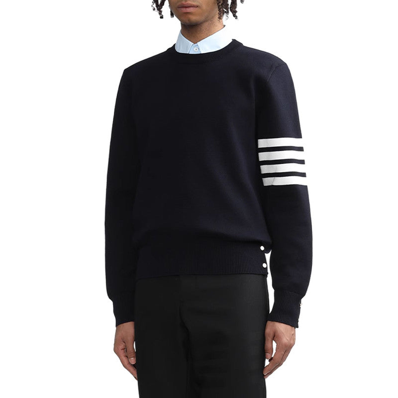 Thom Browne Men's Spring. Autumn And Winter Round Neck Solid Color Cotton Striped Long Sleeve Pullover Knitted Sweater Ngvp #1944
