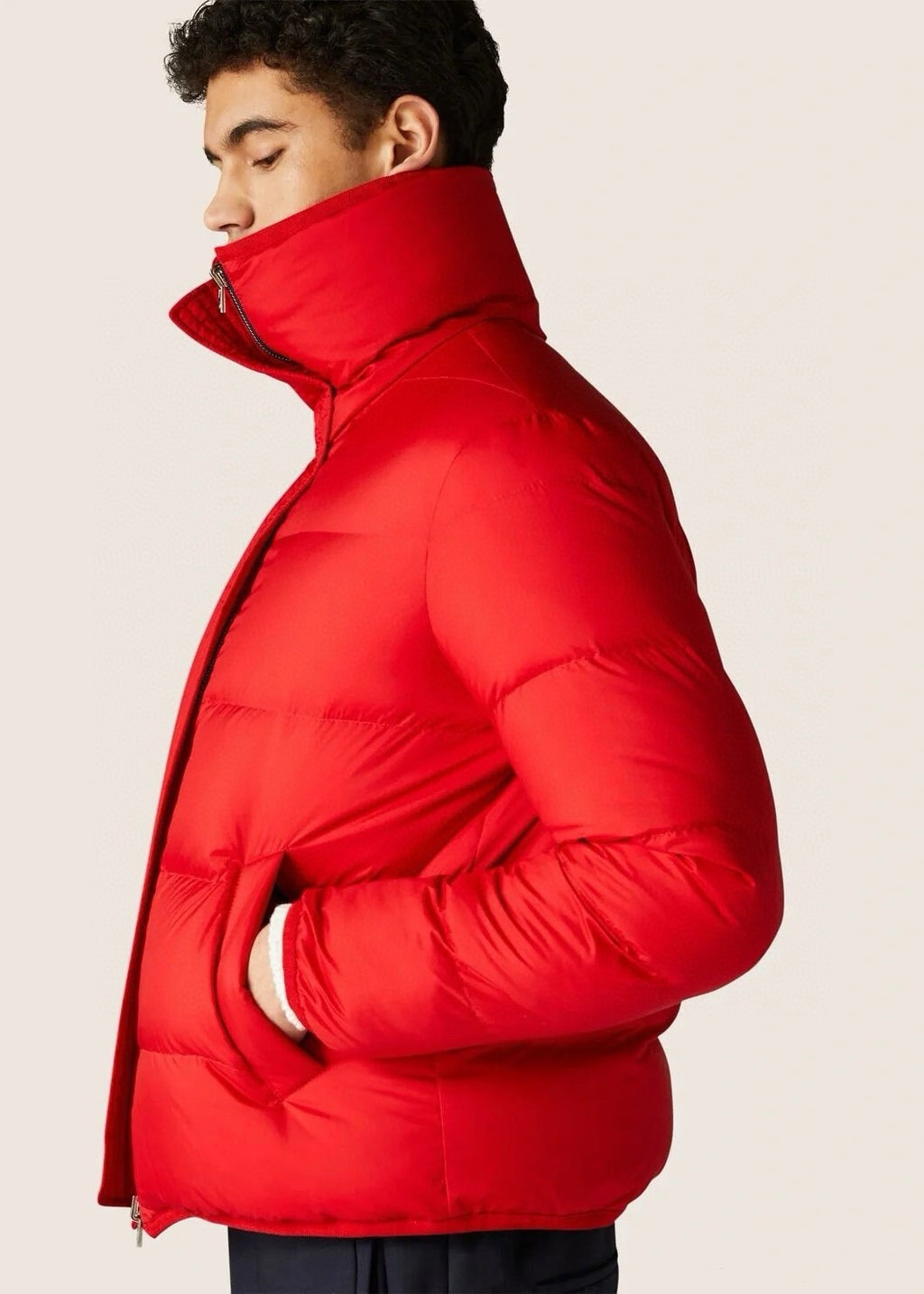 Loro Piana Men's Fall and Winter Colorblocking Lapel Reversible Zipper Long Sleeve Puffer Down Jacket #74426
