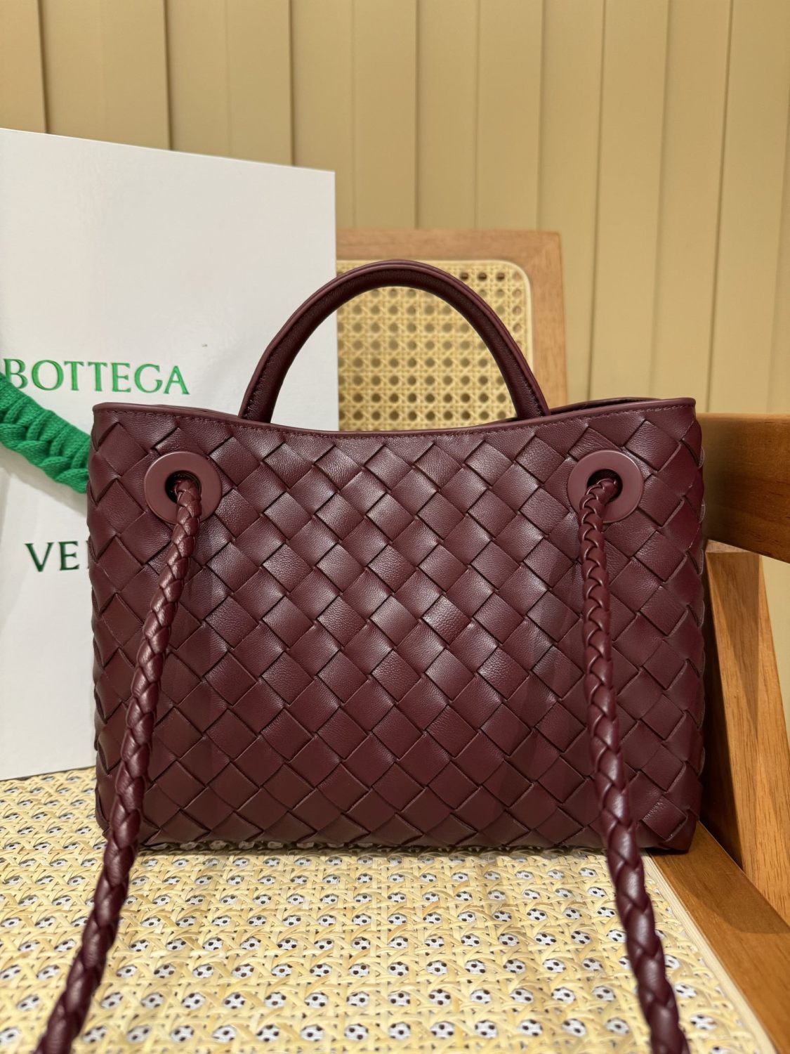 Bottega Veneta Andiamo Women's Fashion Classic Solid-Color Knitted Magnetic Snap Closure Leather Small Shoulder Bag Tote Bag Bags 766014VCPP12273 #79111