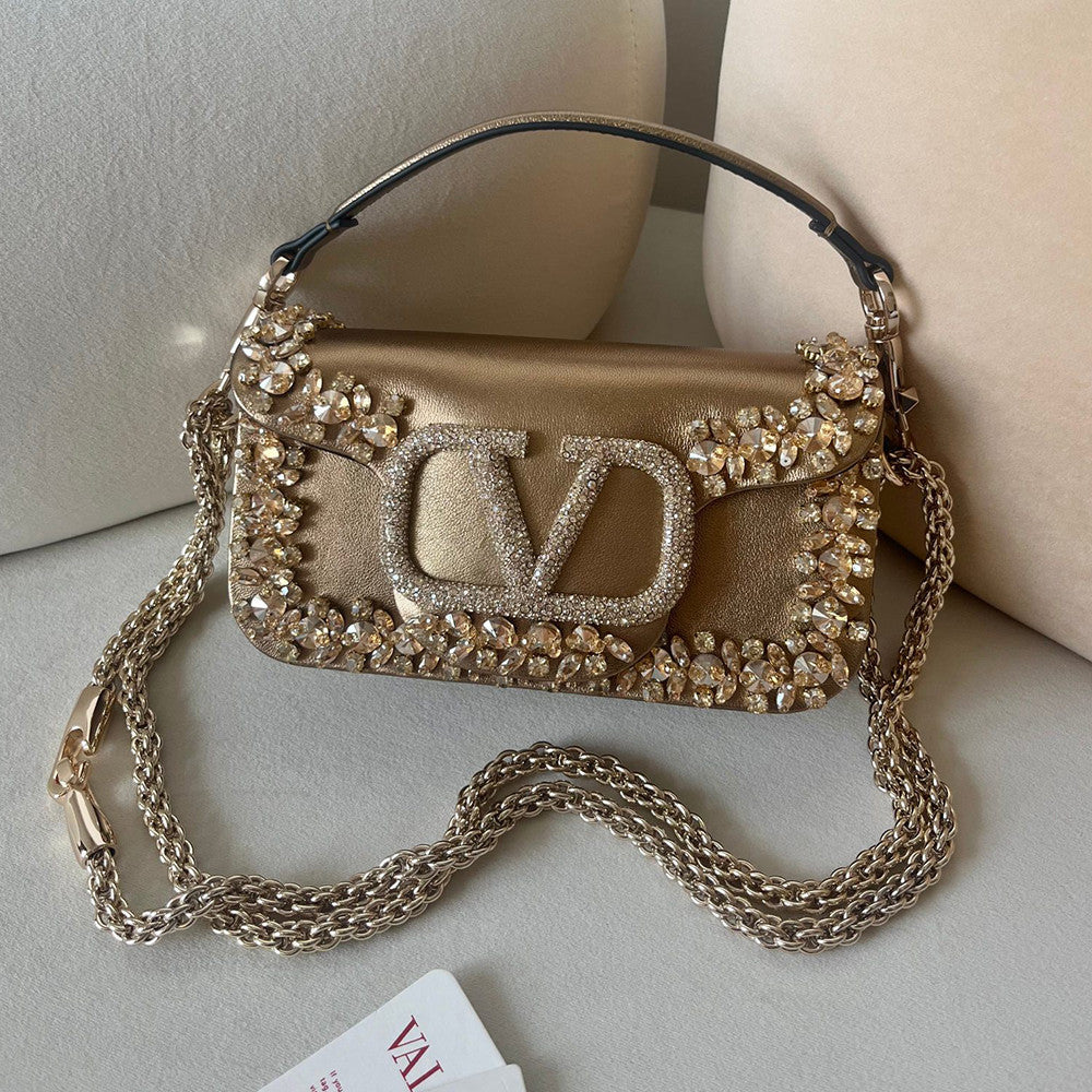 Valentino Women's Garavani Mini Loco 3d Embroidered Handbag With Swarovski Crystal Accents Vlogo Signature Magnetic Clasp Clutch With Chain Strap Bag Bags #196169