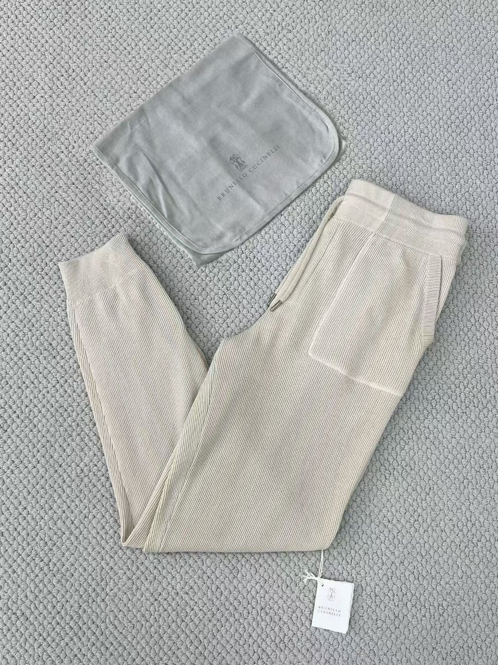 Brunello Cucinelli Men's Spring/autumn Fashion Casual Solid Color Logo Zipper Hoodie Ribbed Cotton Knit Pants Zipper Cuffs Suit Set #78353