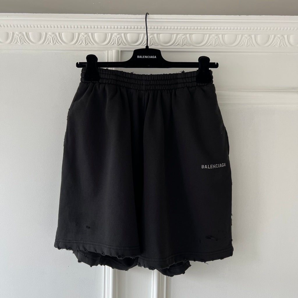 Balenciaga Men's Summer Hot Drill Logo Letter Print Black Cotton Shorts Pants #99727