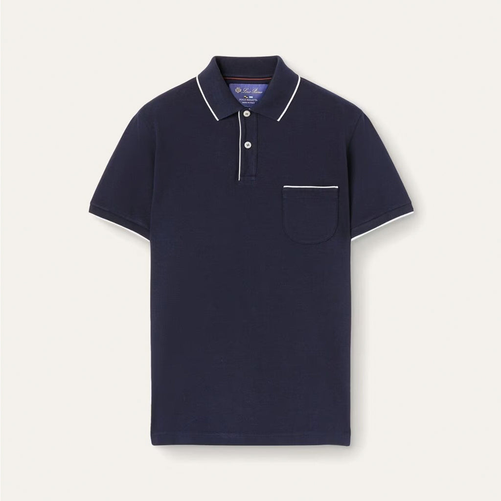 Loro Piana Men's Summer Chest But Pocket Design Solid Color Cotton Short Sleeve Fitted Regatta Polo Shirt Ngvp #8517