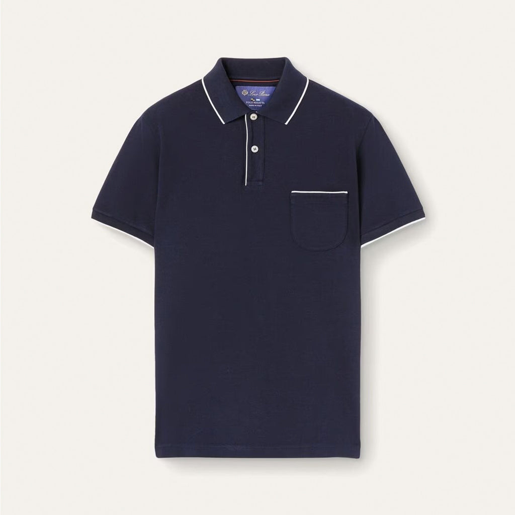 Loro Piana Men's Summer Chest But Pocket Design Solid Color Cotton Short Sleeve Fitted Regatta Polo Shirt Ngvp #8517