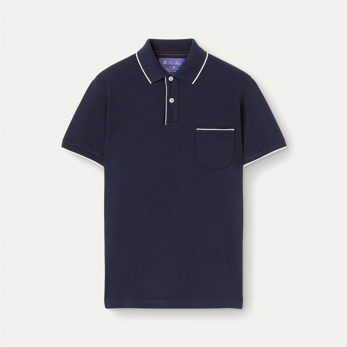 Loro Piana Men's Summer Chest But Pocket Design Solid Color Cotton Short Sleeve Fitted Regatta Polo Shirt Ngvp #8517