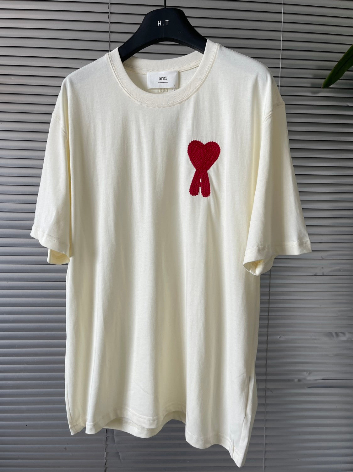 Ami Men's and Women's Solid Color Embroidered Logo Print Round Neck Cotton Short Sleeve T-Shirt #75745