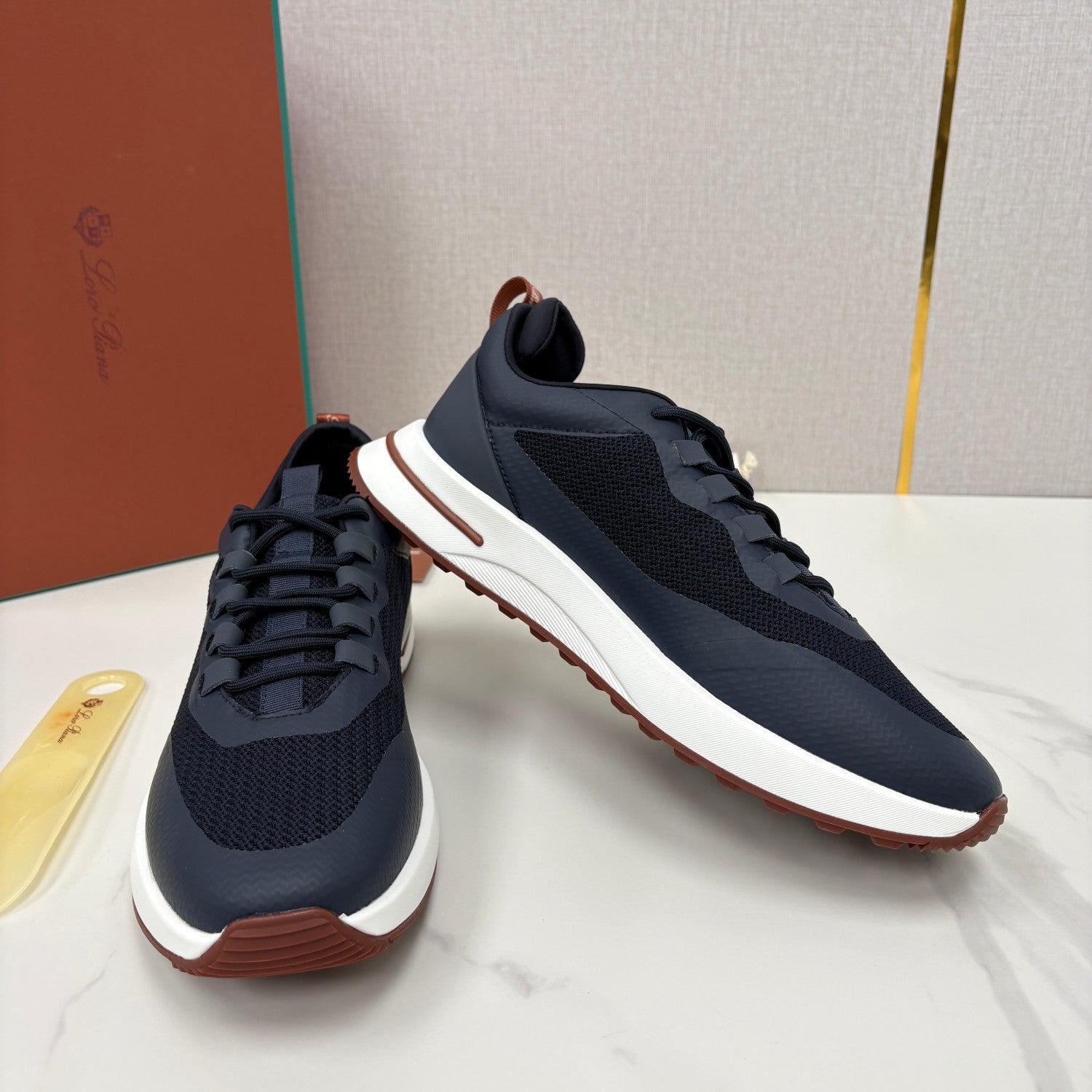 Loro Piana Week End Walk Mesh Cowhide Suede Casual Sneakers #381648