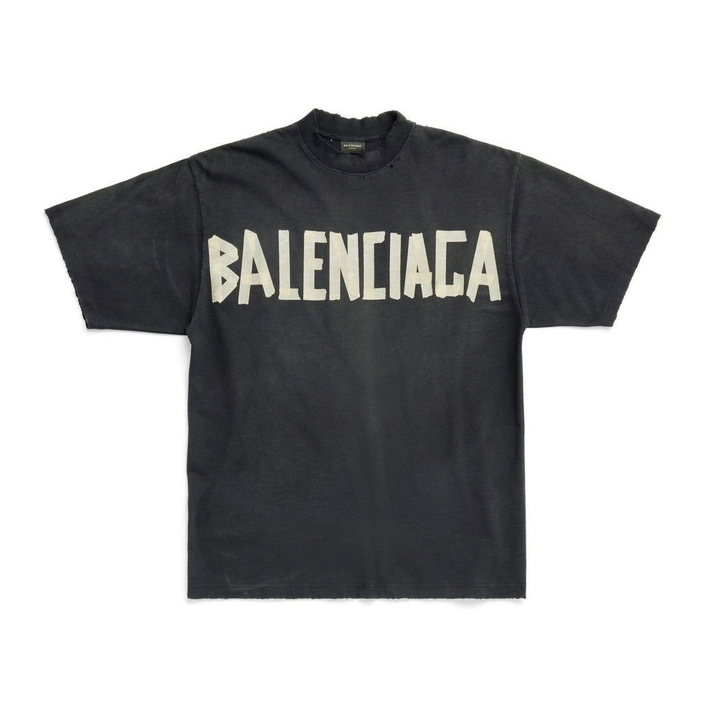 Balenciaga Men's and Women's Tape Type T-Shirt Medium Fit In Faded Letter Print Round Neck Loose Fit Short Sleeve T-Shirt #98738