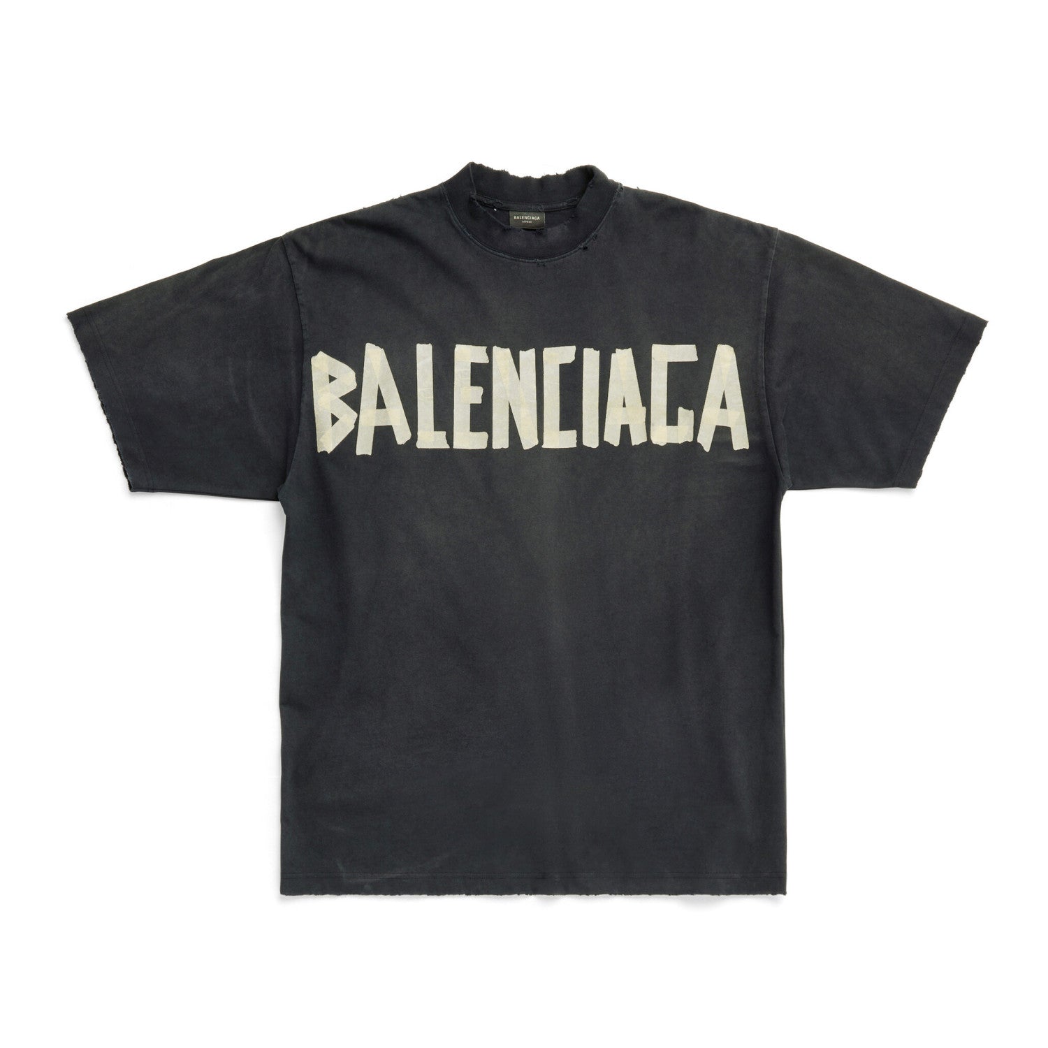 Balenciaga Men's and Women's Tape Type T-Shirt Medium Fit In Faded Letter Print Round Neck Loose Fit Short Sleeve T-Shirt #98566
