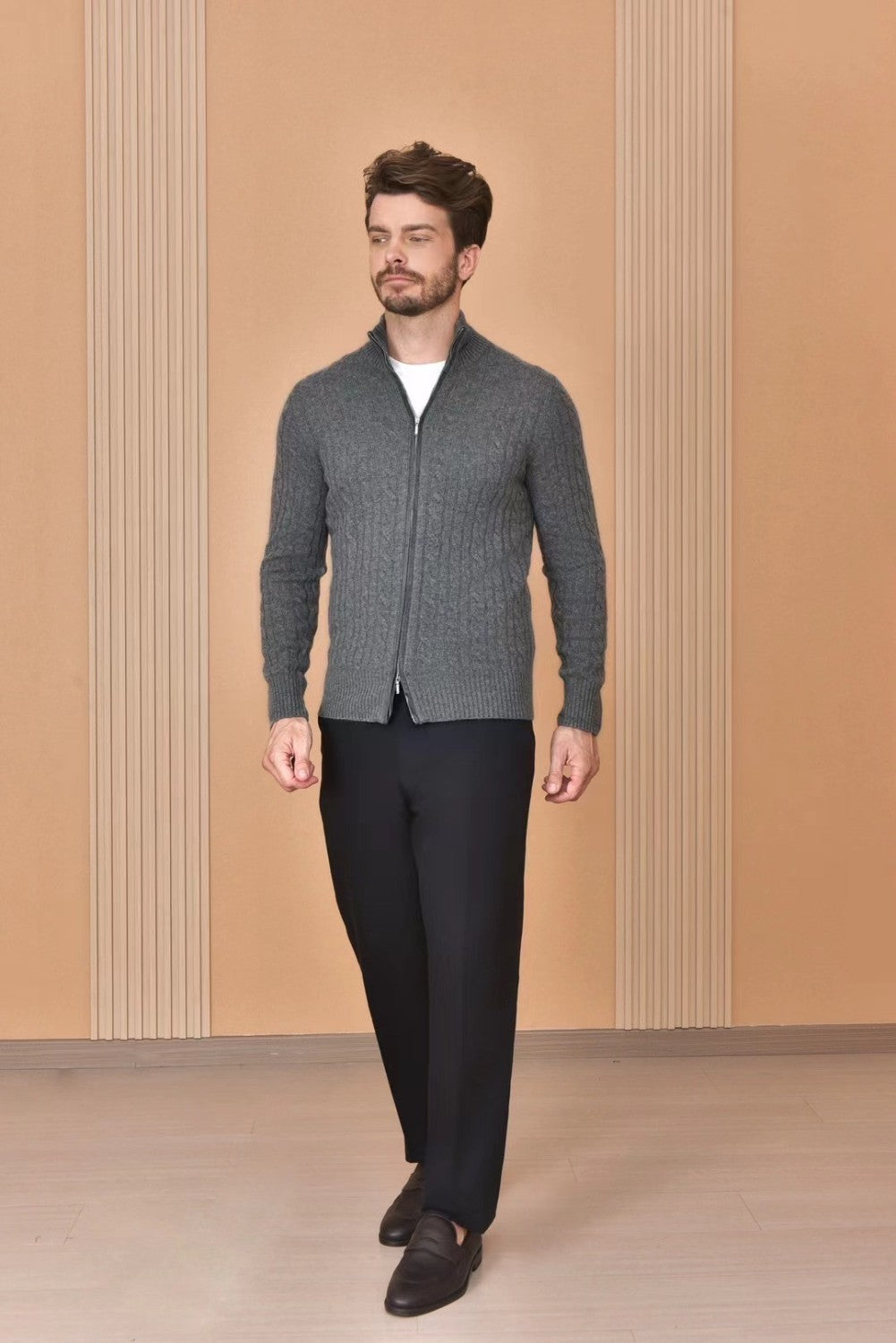 Loro Piana Men's Autumn And Winter Solid Color Zipper Half High Neck Knit Sweater Long Sleeve Jacket Ngvp #9392