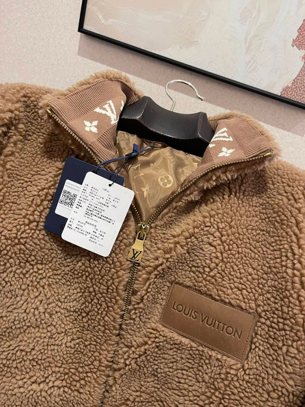 Louis Vuitton Women's and Men's Suede Leather Label Teddy Velvet Suede Belted Jacket With Leather Patches #332529
