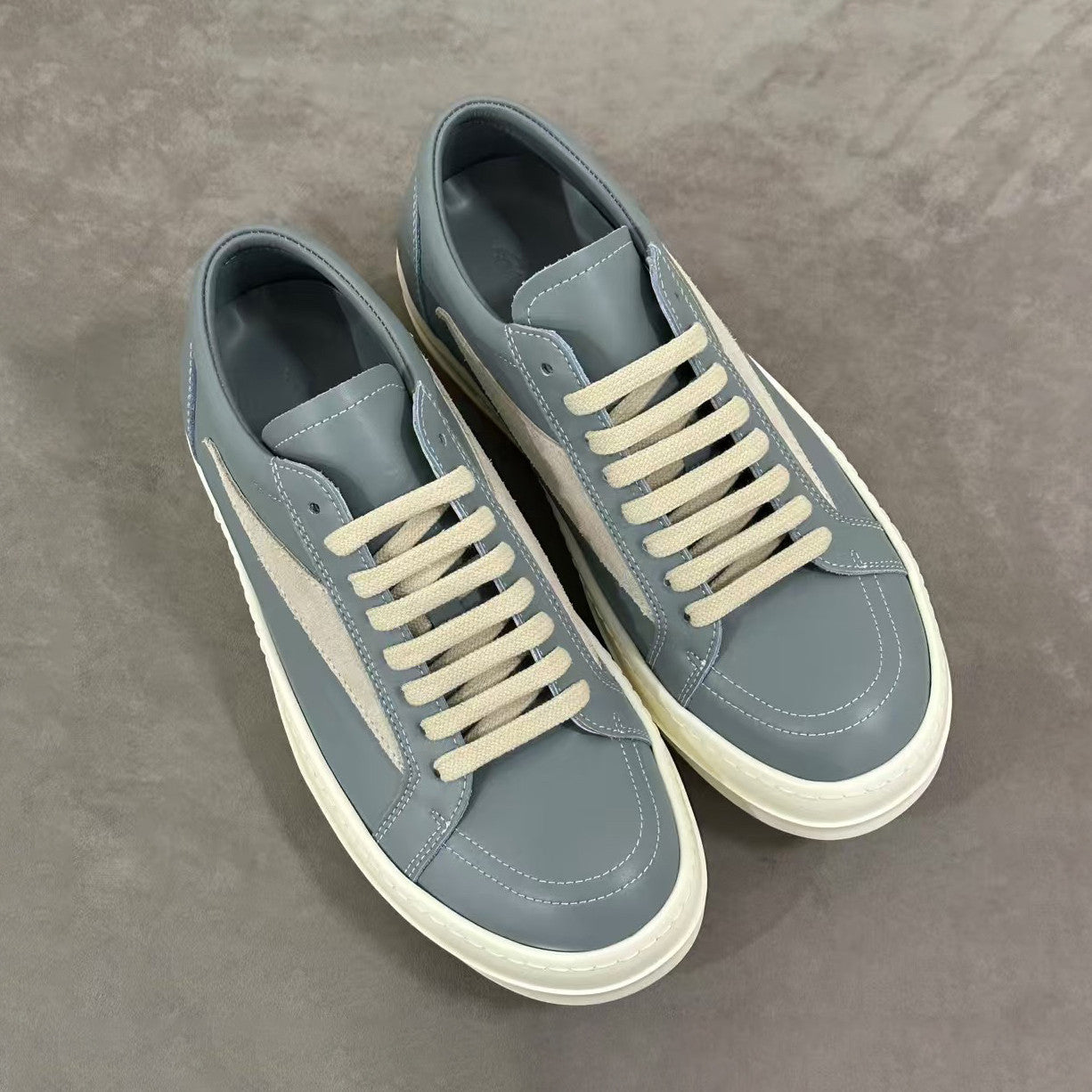 Rick Owens Men's And Women's Spring/Fall Fashion Casual Round Toe Lace Up Color Block Flat Low Top Sneakers Shoes #79449