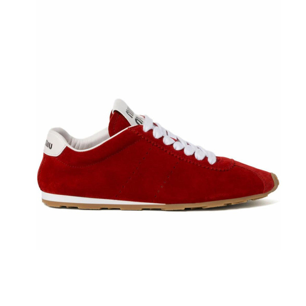 MiuMiu Women's Plume Nappa Leather and Suede Sneakers Four Seasons Round Toe Lace Up Solid Color Low Derby Shoes Casual Shoes #81347