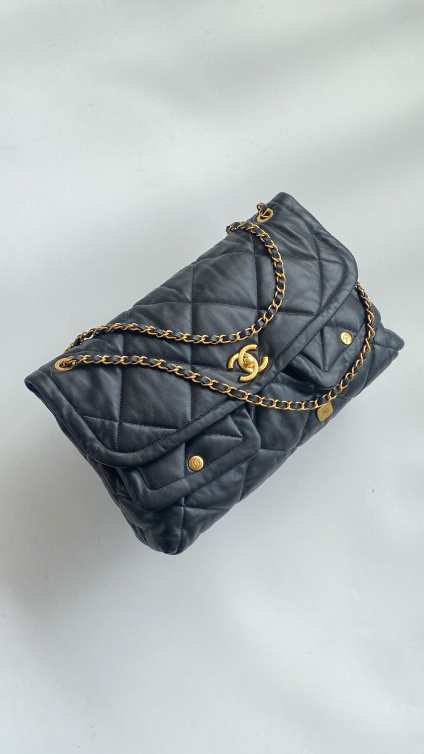 Chanel Women's Fashion Classic Solid Color Double Pocket Flap Bag Chain Shoulder Tote Bag Bags #79115