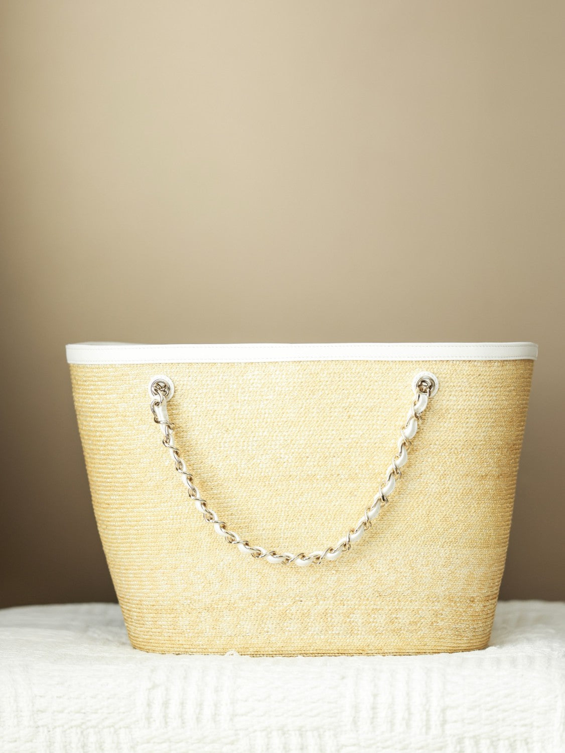 Chanel Large Shopping Bag Braided Straw Lambskin Gold-tone Metal #381455