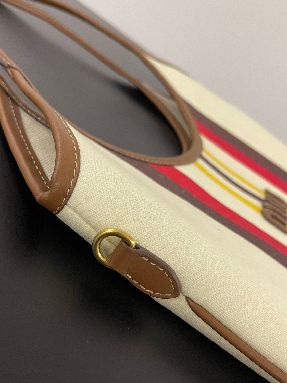 MiuMiu IVY Women's Embroidered Letter Print Striped Pattern Canvas And Leather Handbag Tote Bag Bags #77931