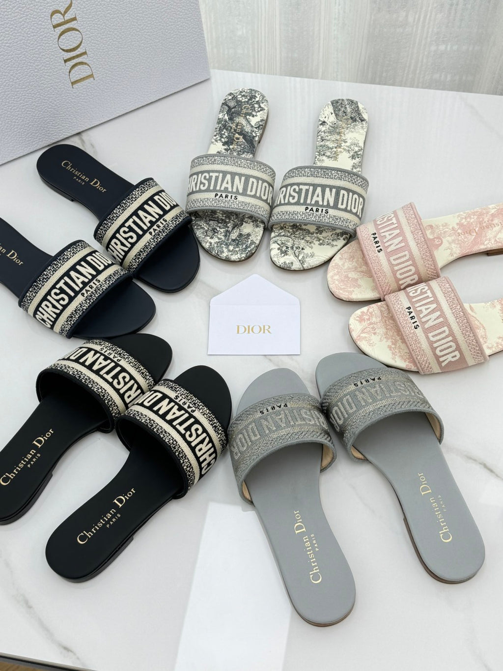 Dior Dway Women's Spring/Summer Fashion Round Toe Cotton Embroidered Slip On Slippers Shoes #78272