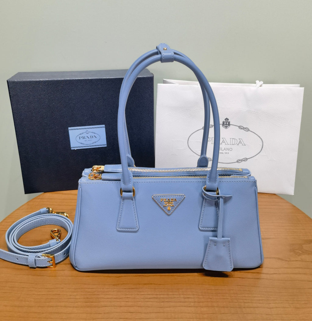 Prada Galleria Women's Classic Fashion Solid Color Metal Triangle Engraved Logo Calfskin Handbag Bags #78231