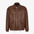 Fendi Men's Autumn and Winter Brown Lapel Zipper Loose Long Sleeve Leather Jacket #98884
