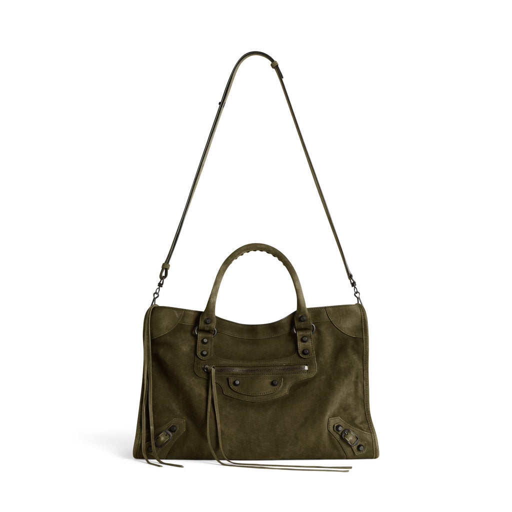 Balenciaga Women's Le City Large Handbag with Woven Handles. Solid Color Leather Crossbody Shoulder Bag. Fashionable Casual Bag Bags 8230582AB2A1143 #81498