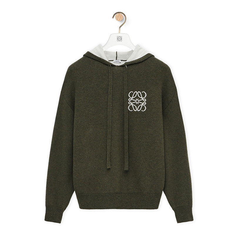 Loewe Men's High-Street Logo Jacquard Double-Layer Wool Casual Solid-Color Spring/Fall Long-Sleeve Pullover Hoodie Sweatshirt #81712