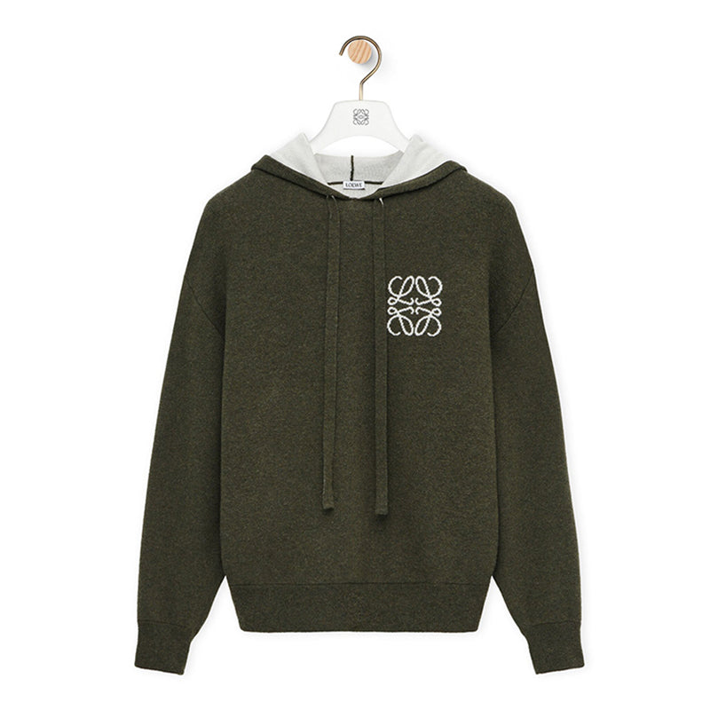 Loewe Men's High-Street Logo Jacquard Double-Layer Wool Casual Solid-Color Spring/Fall Long-Sleeve Pullover Hoodie Sweatshirt #81712