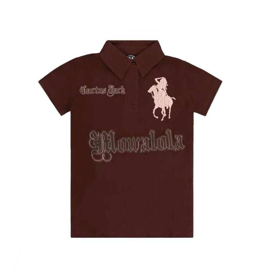 Mowalola Men's Summer Solid Color Casual Collared Short Sleeve Letter Print Short Sleeve Polo Shirt T-shirt #78172