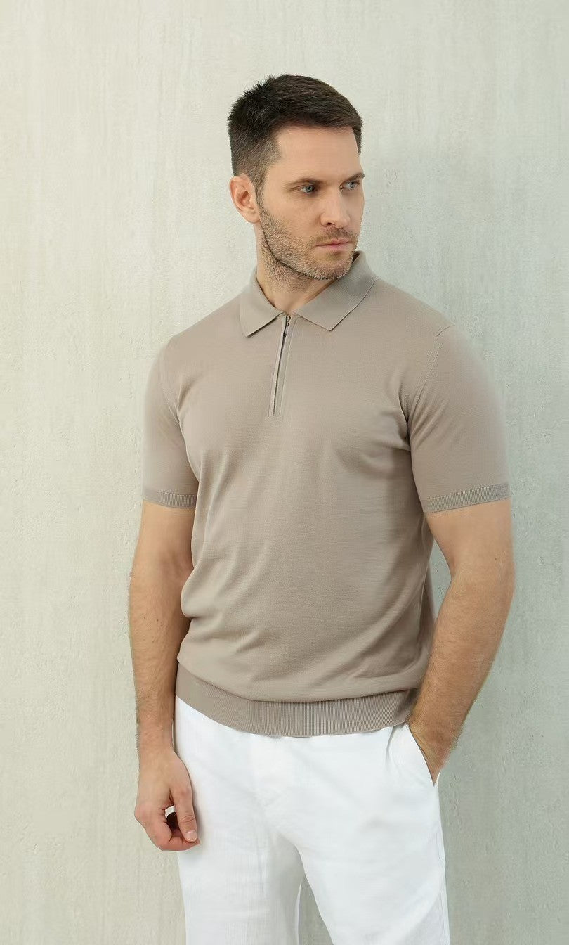 Loro Piana Men's Summer Solid Color Half Zip Straight Short Sleeve Polo Shirt Ngvp #1555