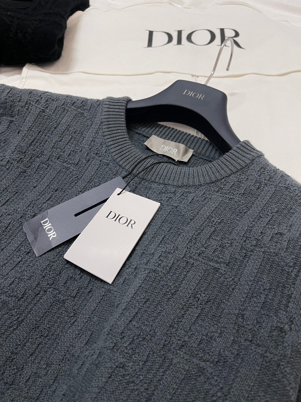 Dior Men's Spring and Autumn Solid Color Printed Ribbed Crew Neck Knit Sweater #75184
