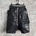 Rick Owens Dekshdw Men's Summer Flap Pocket Waxed Elastic Waist Solid Color Loose Fit Denim Shorts Ngvp #1548