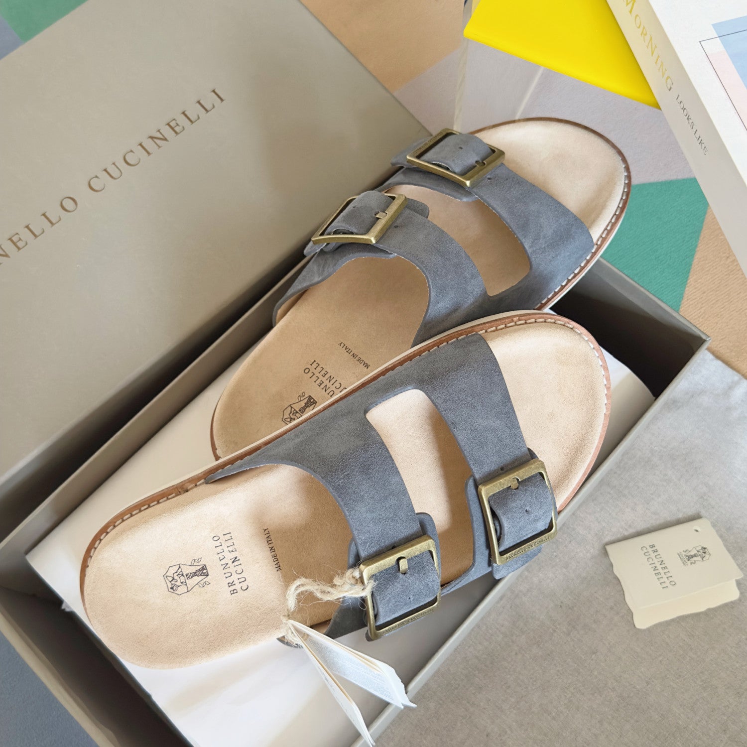 Brunello Cucinelli Men's Summer Solid Color Suede Round Toe Slip-On Non-Slip Slippers Shoes #77697