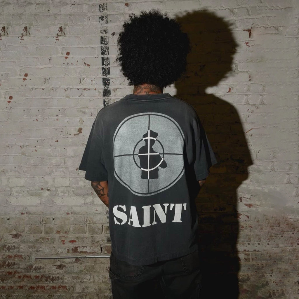 Saint Michael Men's Spring And Summer Tide American High Street Abstract Pattern Printing Washed Retro Old Loose Short-sleeved T-shirt Ngvp #1744