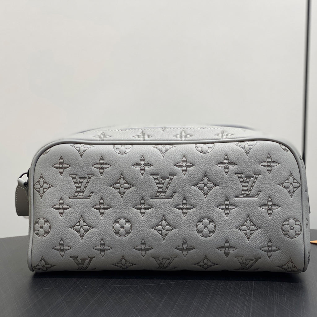 Louis Vuitton DOPP KIT Toiletry Bag Women's  Men's Fashion Trend Handbag Luxury Monogram Shadow Embossed Double Zip Wash Bags M14485 Grey M14885 Light Blue M14843 Dark Blue #81236