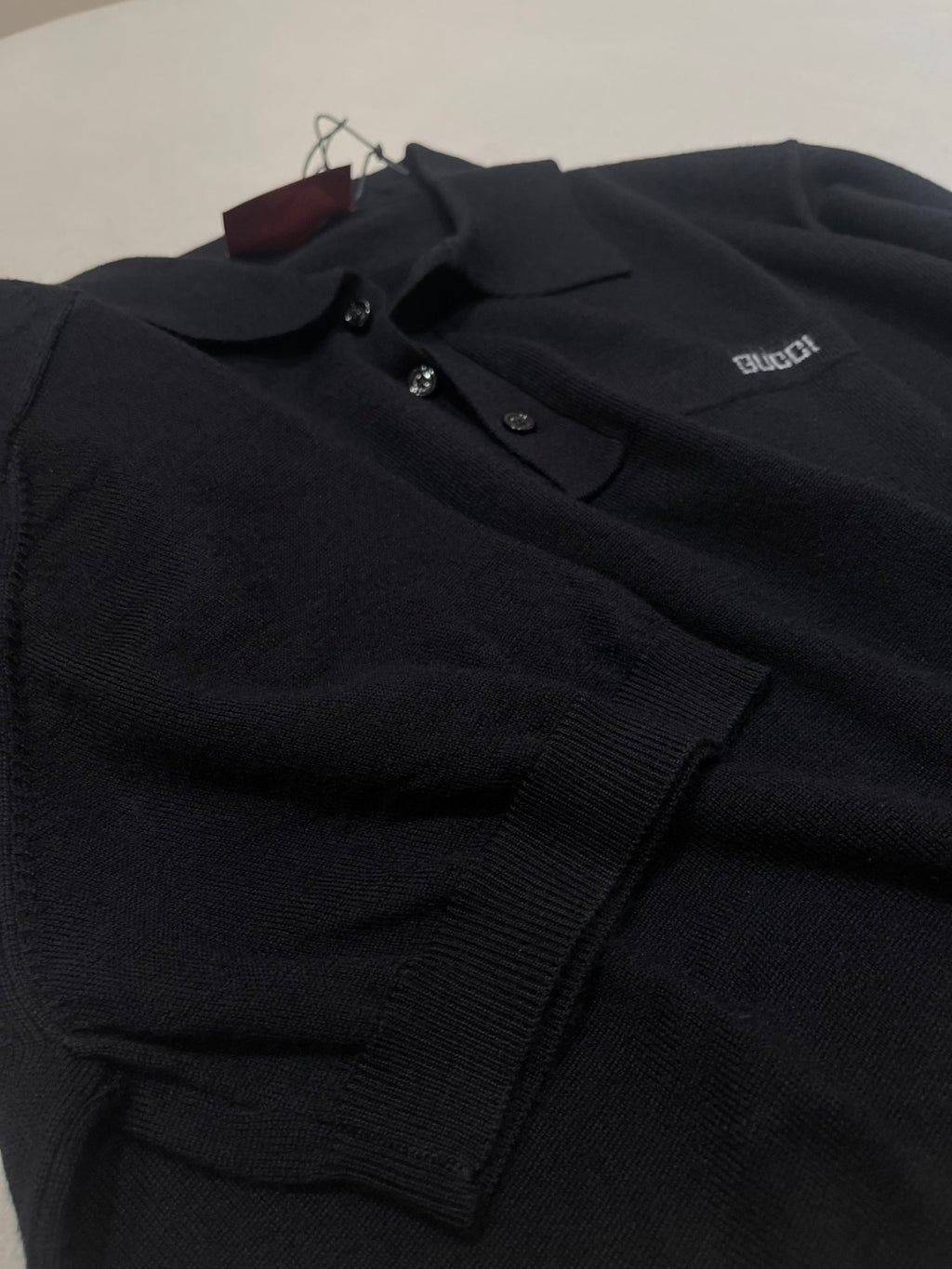 Gucci Men's Summer Letter Jacquard Wool Solid Color Knit Short Sleeve Polo Shirt #75999