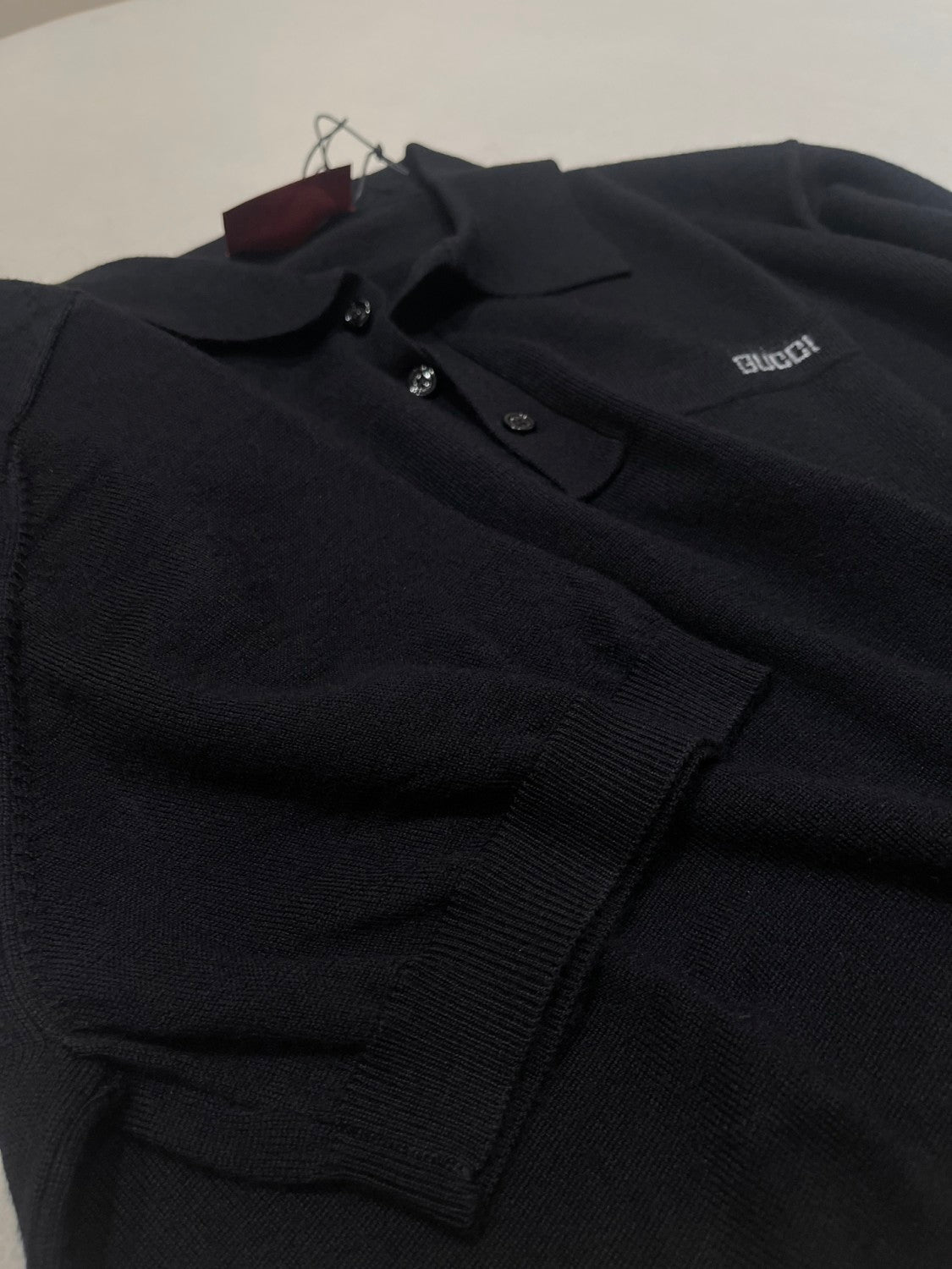 Gucci Men's Summer Letter Jacquard Wool Solid Color Knit Short Sleeve Polo Shirt #75999