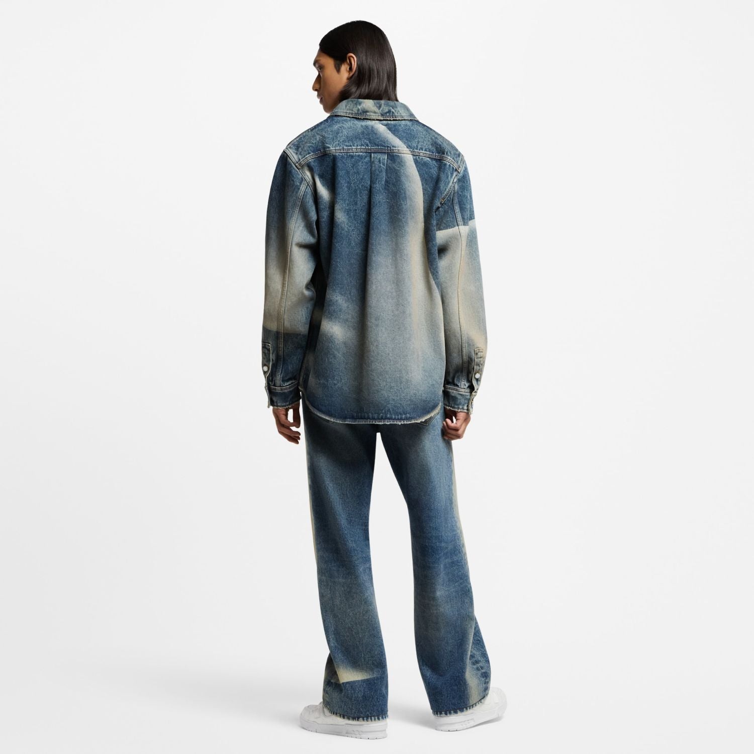 Louis Vuitton Sun Fading Effect Denim Long Sleeve Shirt Skateboarding Jeans Pants Men'S Spring And Summer Fashion High Street Trend Casual Suit Set #75985