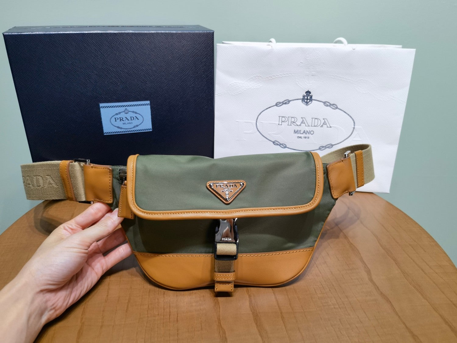 Prada Men's Enameled Metal Triangle Label Re-Nylon and Leather Shoulder Bag Waist Bags #76294