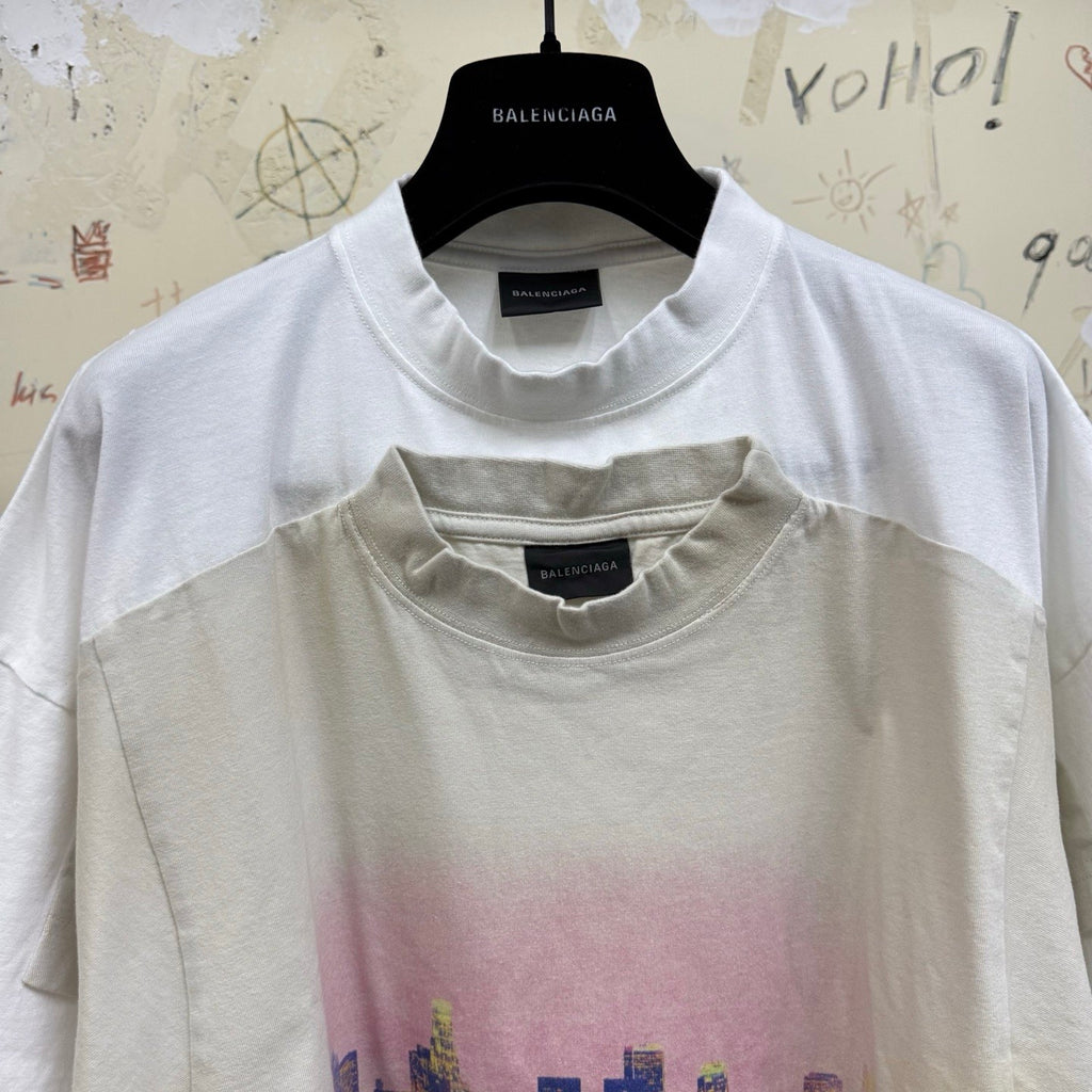 Balenciaga Men Women Summer Retro Fake Two Piece Printed Round Neck Loose Short Sleeve T-Shirt Ngvp #1857
