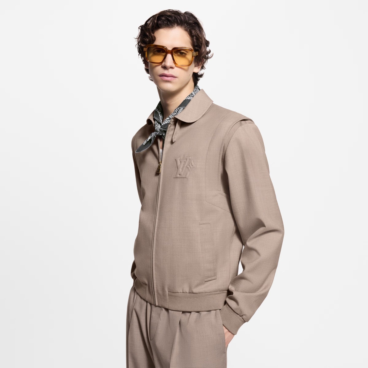 Louis Vuitton Men's Fall/Winter Fashion Casual Solid Color Lapel Zipper Logo Print Flight Jacket Solid Color Casual Elastic Waist Suit Pants Pants Suit Set #78977