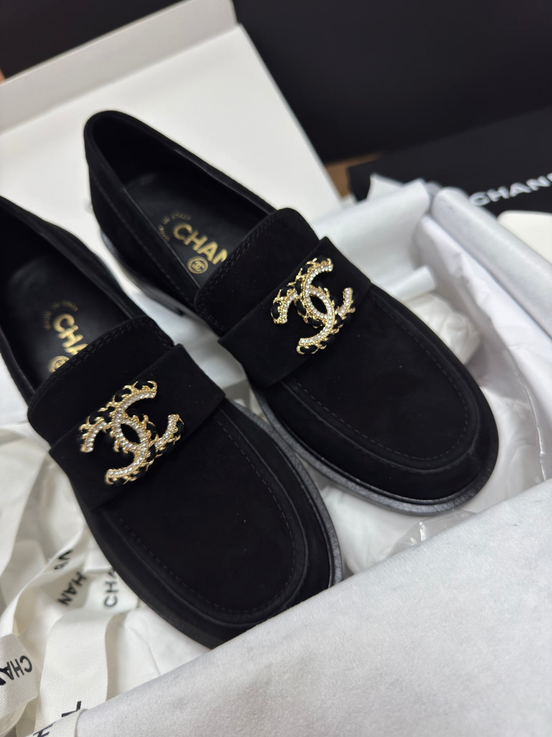Chanel Women's Fall/Winter Fashion Casual Round Toe Slip On Flat Low Top Retro Stud Buckle Suede Loafers Shoes #78865