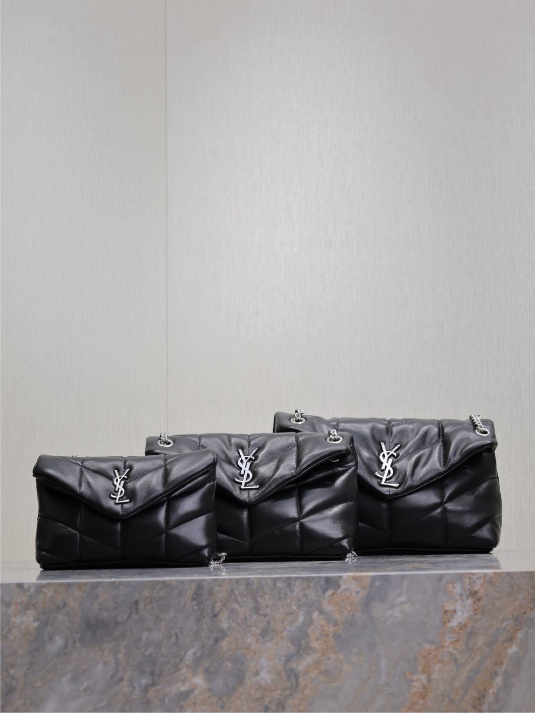 SAINT LAURENT  PUFFER TOY Handbag Black Silver Buckle Plaid Bag Stylish Elegant Sophisticated Flap Bags 7593371EL001000 #184316