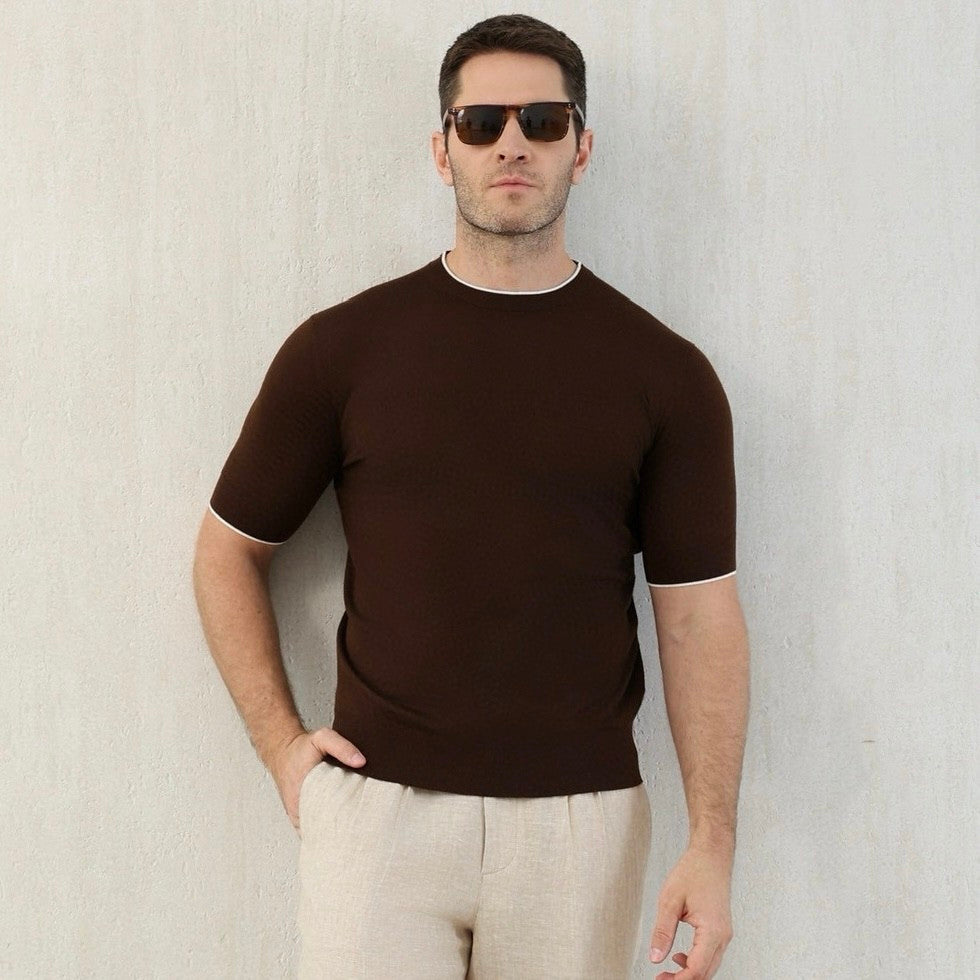 Brunello Cucinelli Men's Summer Solid Color Round Neck Cotton Short Sleeve T-Shirt #76658