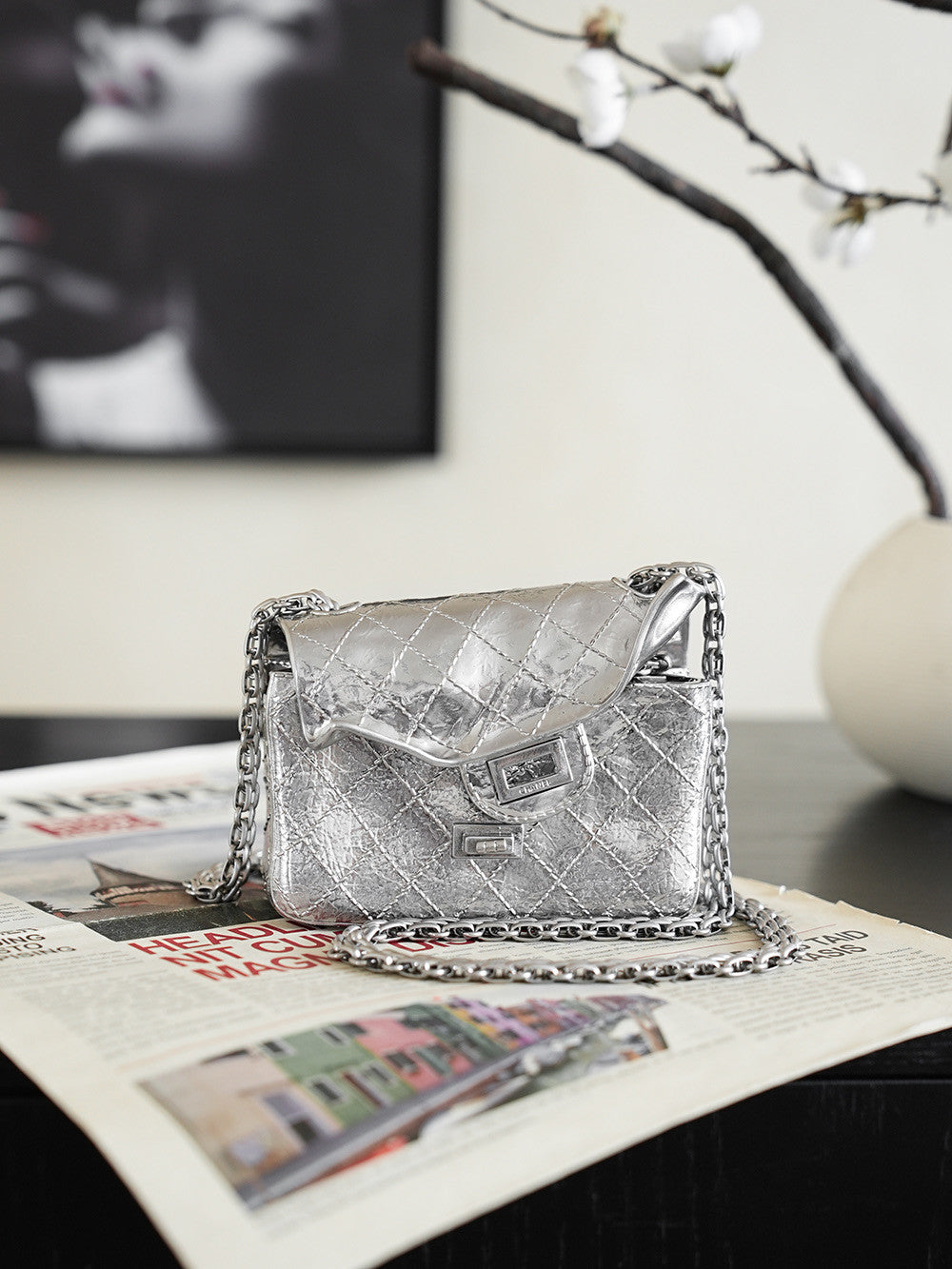 Chanel 26s Spring/summer Women's 2.55 Leather With Intentional Creases And Rounded Edges Planet Bag Metallic-colored Leather Tends To Fade Easily Lady Bags AS6277 #197298