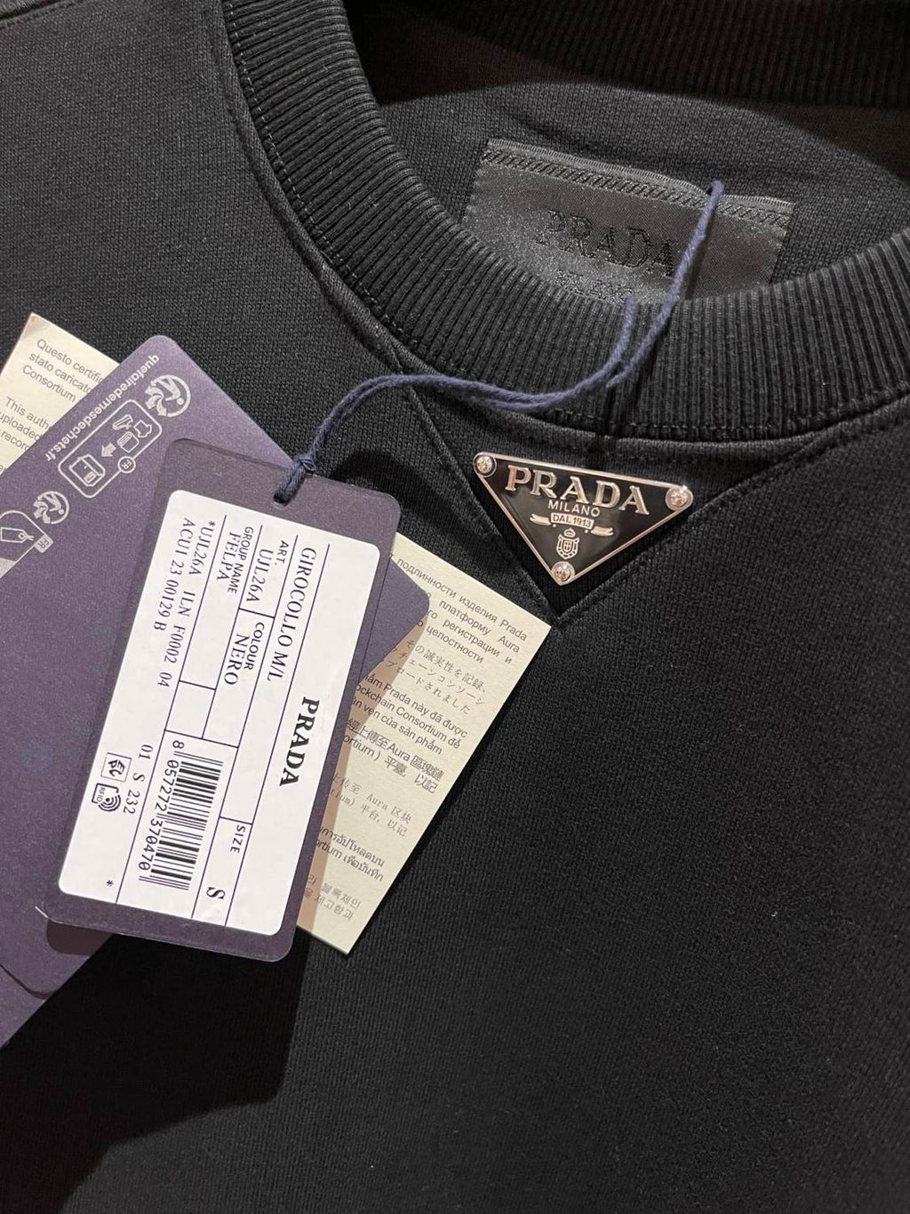 Prada Men's And Women's Spring And Fall Logo Applique Solid Color Round Neck Pullover Long Sleeve Sweater #73643