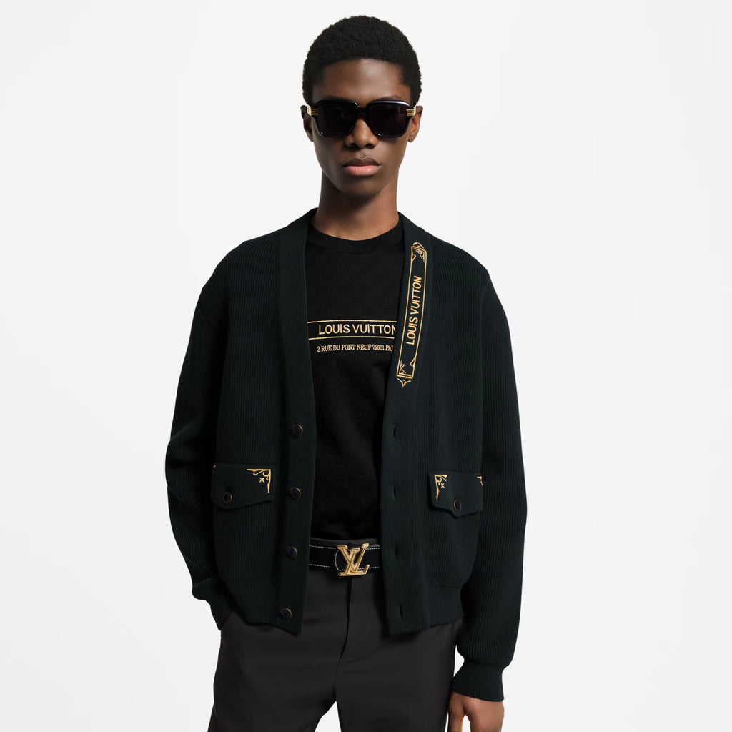 Louis Vuitton Men's Spring And Fall V-Neck Logo Embroidery Single-Breasted Long-Sleeved Solid Color Cotton Blend Cardigan #81267