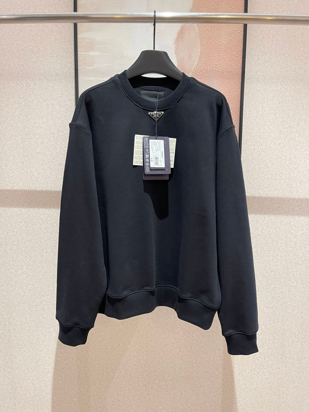 Prada Men's And Women's Spring And Fall Logo Applique Solid Color Round Neck Pullover Long Sleeve Sweater #73643