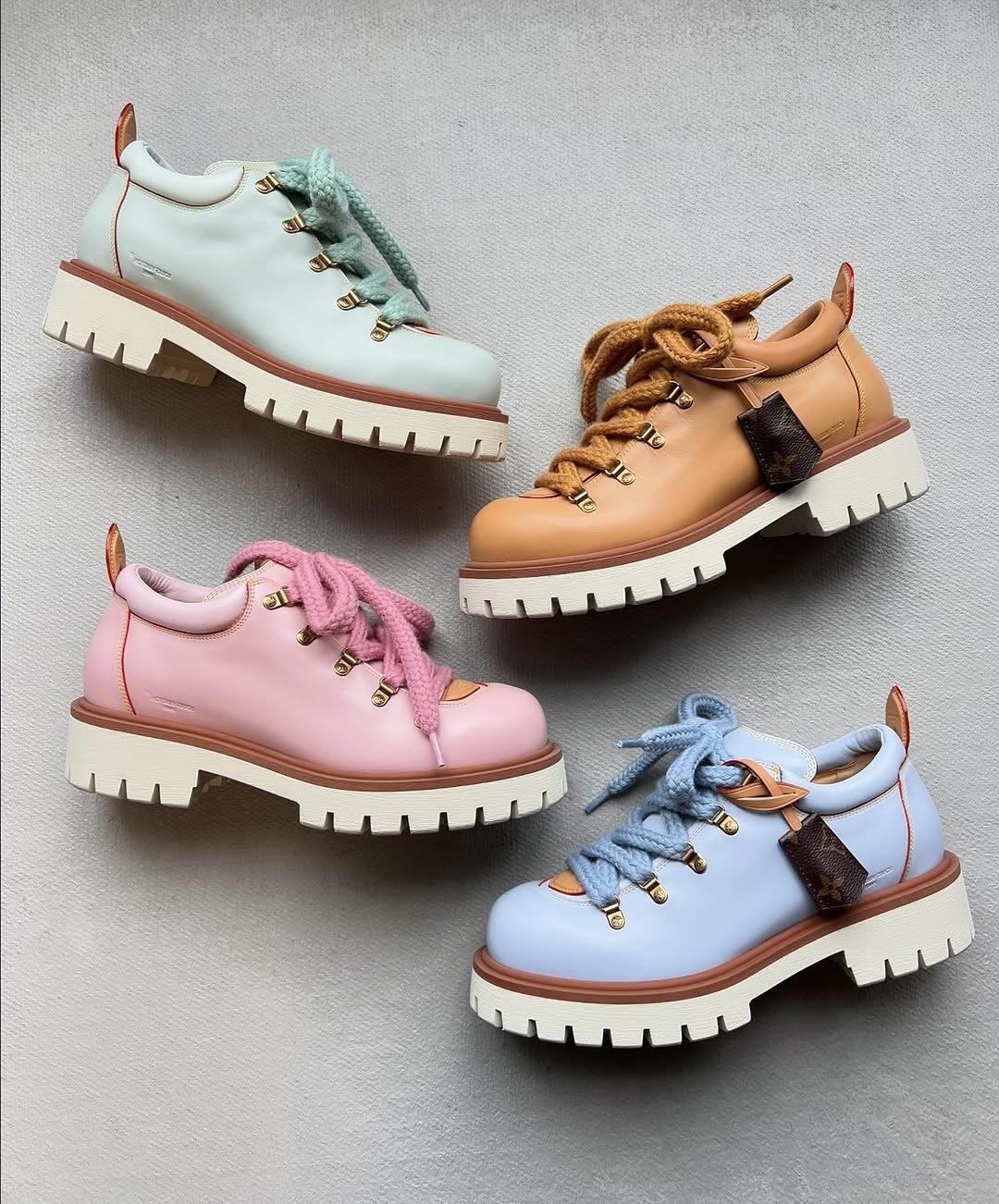 Louis Vuitton LV Remix Men's and Women's Summer Solid Color Cowhide Round Toe Lace-up Thick Sole Casual Shoes #77841