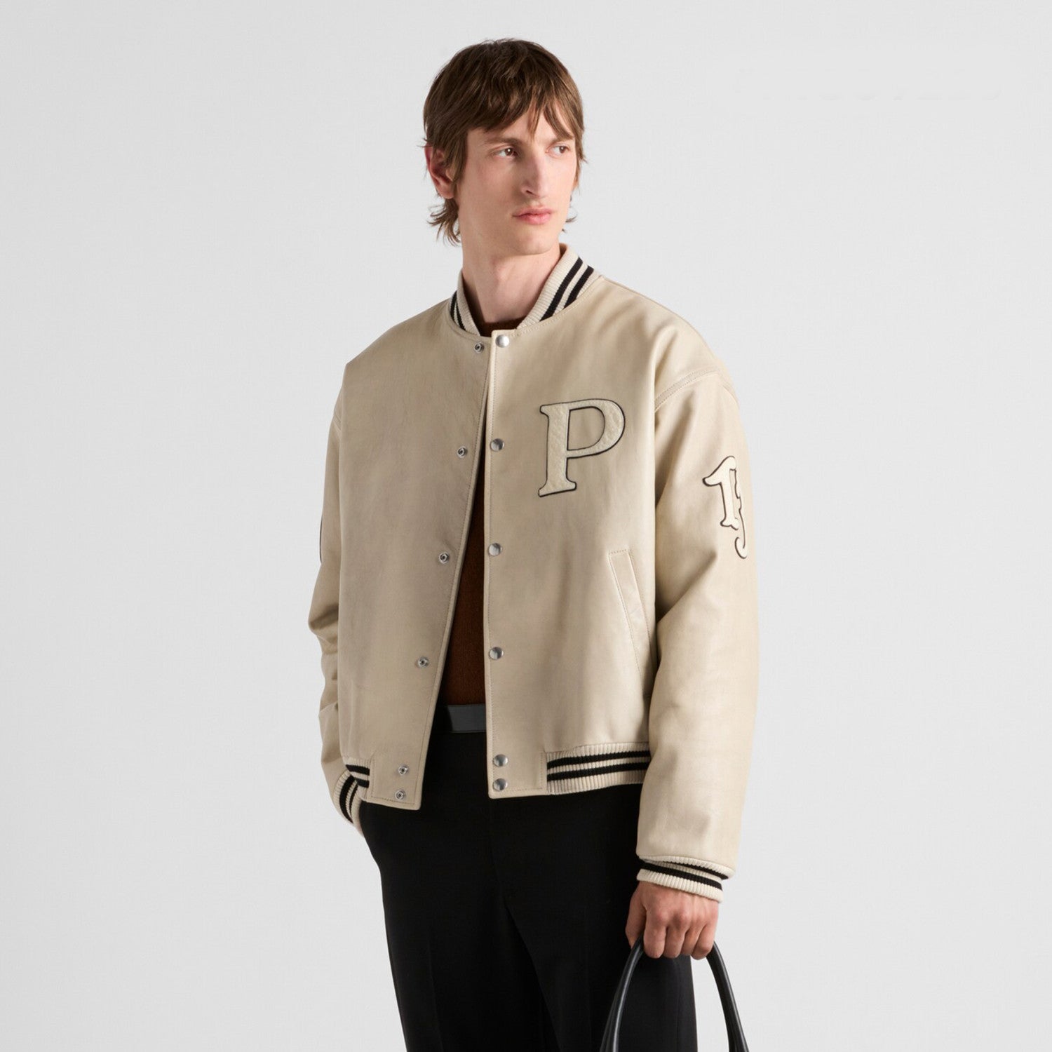 Prada Men's And Women's Fall And Winter Retro Letters High Street Leather Jacket Lapel Single-breasted Jacket Coat Ngvp #9223