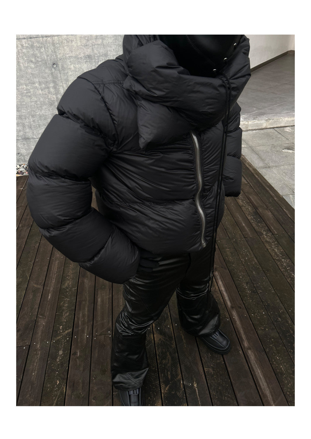 Rick Owens Men's Women's Fall And Winter Dark Windproof Scarf Down Jacket Thickened Warm Short Ultra-long-sleeved Zipper Down Jacket Ngvp #2494